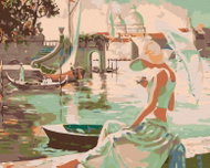 Painting by numbers - Rest in the harbour, 50x40 cm, without frame and without switching off the can - Painting by Numbers