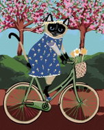 Painting by numbers - Cat on a bike, 40x50 cm, without frame and without switching off the canvas - Painting by Numbers