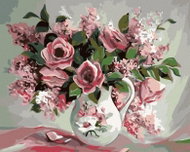 Painting by Numbers - Roses and Lilacs in a painted vase, 50x40 cm, without frame and without canvas - Painting by Numbers