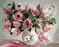 Painting by Numbers - Roses and Lilacs in a Painted Vase, 50x40 cm, stretched canvas on frame - Painting by Numbers