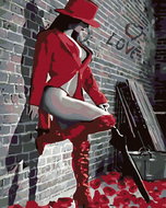 Painting by numbers - Lady in red and white, 80x100 cm, stretched canvas on frame - Painting by Numbers