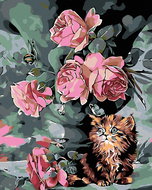 Painting by Numbers - Small Kitten Among Flowers, 80x100 cm, without frame and without canvas switch - Painting by Numbers