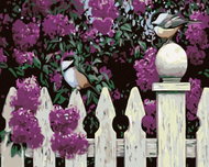 Painting by numbers - Titmice on a fence, 100x80 cm, without frame and without switching off the can - Painting by Numbers