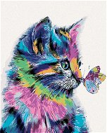 Malen nach Zahlen - Katze mit Schmetterling - 40 cm x 50 cm - Leinwand auf Keilrahmen - Malen nach Zahlen