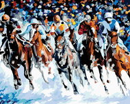 Painting by Numbers - Horses and Jockeys, 100x80 cm, stretched canvas on frame - Painting by Numbers