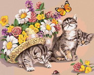 Painting by numbers - Kittens with hat and flowers, 100x80 cm, stretched canvas on frame - Painting by Numbers