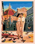 Painting by Numbers - Couple in Love with Pigeons, 80x100 cm, stretched canvas on frame - Painting by Numbers