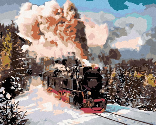 Painting by Numbers - Locomotive in Winter Landscape, 100x80 cm, stretched canvas on frame - Painting by Numbers - Main image