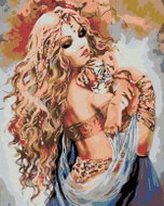 Painting by numbers - Beautiful woman and tiger cub, 80x100 cm, without frame and without canvas swi - Painting by Numbers