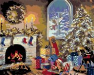 Maľovanie podľa čísel - Krb a vianočný stromček s darčekmi, 50 x 40 cm, bez rámu a napnutého plátna - Maľovanie podľa čísel