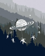 Painting by Numbers - Planet with Astronauts, 80x100 cm, stretched canvas on frame - Painting by Numbers
