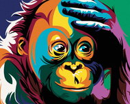 Painting by Numbers - Small coloured monkey, 50x40cm on Canvas Stretched over Frame - Painting by Numbers