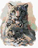 Painting by Numbers - Snow Leopard with cub, 40x50 cm, without frame and canvas - Painting by Numbers