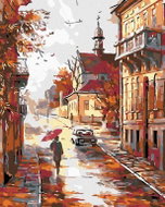 Painting by Numbers - Autumn Street at the End of the City, 80x100 cm, without frame and without tur - Painting by Numbers