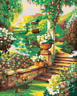 Painting by Numbers - Beautiful flower garden with gazebo, 40x50 cm, without frame and without canva - Painting by Numbers