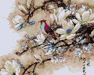 Painting by numbers - Bird in branches, 50x40 cm, without frame and without switching off the canvas - Painting by Numbers