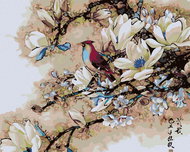 Painting by numbers - Bird in the branches, 50x40 cm, stretched canvas on frame - Painting by Numbers