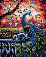 Painting by numbers - Peacock under a blossoming tree, 80x100 cm, without frame and without switchin - Painting by Numbers