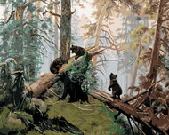Painting by numbers - Bear family, 50x40 cm, without frame and without turning off the canvas - Painting by Numbers