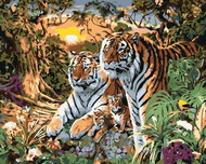 Painting by numbers - Tiger with cubs, 50x40 cm, stretched canvas on frame - Painting by Numbers