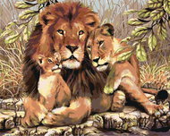 Painting by Numbers - Lion with lioness and cub, 50x40 cm, stretched canvas on frame - Painting by Numbers