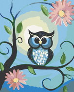 Painting by Numbers - Blue Owl and Flowers, 40x50 cm, stretched canvas on frame - Painting by Numbers