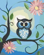 Painting by Numbers - Blue Owl and Flowers, 80x100 cm, without frame and without canvas switching of - Painting by Numbers