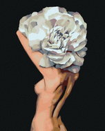 Painting by numbers - Naked woman behind a large flower, 40x50 cm, without frame and without turning - Painting by Numbers
