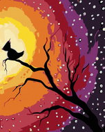 Painting by Numbers - Bird on a Branch and Night Sky, 40x50 cm, stretched canvas on frame - Painting by Numbers