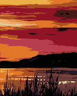 Painting by Numbers - Reds over water, 40x50 cm, without frame and without switching off the canvas - Painting by Numbers