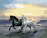 Painting by numbers - Horses on the beach, 100x80 cm, stretched canvas on frame - Painting by Numbers