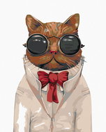 Painting by numbers - Cat in glasses with red bow, 40x50 cm, off canvas on frame - Painting by Numbers