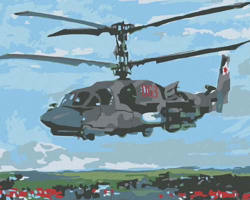 Painting by Numbers - Military Helicopter, 100x80 cm, off canvas on frame - Painting by Numbers - Main image