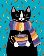 Painting by numbers - Cat with striped scarf, 40x50 cm, without frame and without canvas switching o - Painting by Numbers