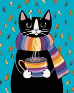 Painting by numbers - Cat with striped scarf, 40x50 cm, stretched canvas on frame - Painting by Numbers