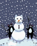 Painting by Numbers - Black Cats and Snowman, 80x100 cm, without frame and without canvas switching  - Painting by Numbers