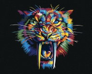 Painting by Numbers - Colourful sabre-toothed tiger, 100x80 cm, stretched canvas on frame - Painting by Numbers