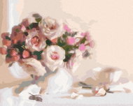 Painting by Numbers - Roses and a Cup of Tea, 50x40 cm, stretched canvas on frame - Painting by Numbers