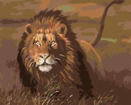 Painting by numbers - Lion in the savannah, 50x40 cm, without frame and without switching off the ca - Painting by Numbers