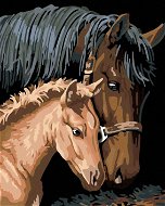 Painting by Numbers - Brown Mare with Foal, 40x50 cm, stretched canvas on frame - Painting by Numbers