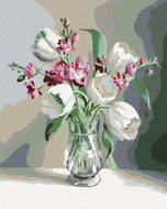 Painting by Numbers - White Tulips, 40x50 cm, stretched canvas on frame - Painting by Numbers