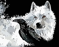 Painting by Numbers - Dog and Raven, 100x80 cm, without frame and without turning off the canvas - Painting by Numbers