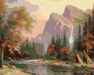 Painting by Numbers - Tipi under the Mountains, 50x40 cm, without frame and without switching off th - Painting by Numbers