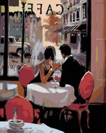 Painting by numbers - Lovers in a café, 40x50 cm, without frame and without switching off the canvas - Painting by Numbers