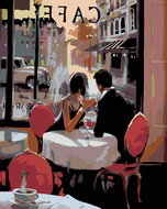 Painting by Numbers - Lovers in a Café, 80x100 cm, stretched canvas on frame - Painting by Numbers