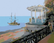 Painting by numbers - Gazebo over the sea, 50x40 cm, without frame and without turning off the canva - Painting by Numbers