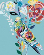 Painting by Numbers - Bird and Painted Flowers, 40x50 cm, stretched canvas on frame - Painting by Numbers