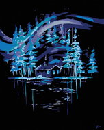 Painting by Numbers - Aurora Borealis over a Cottage, 40x50 cm, stretched canvas on frame - Painting by Numbers