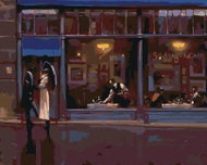 Painting by Numbers - At Night in Front of a Restaurant, 50x40 cm, stretched canvas on frame - Painting by Numbers