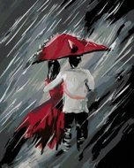 Painting by Numbers - Lovers under an Umbrella and Heavy Rain, 40x50 cm, without frame and without c - Painting by Numbers